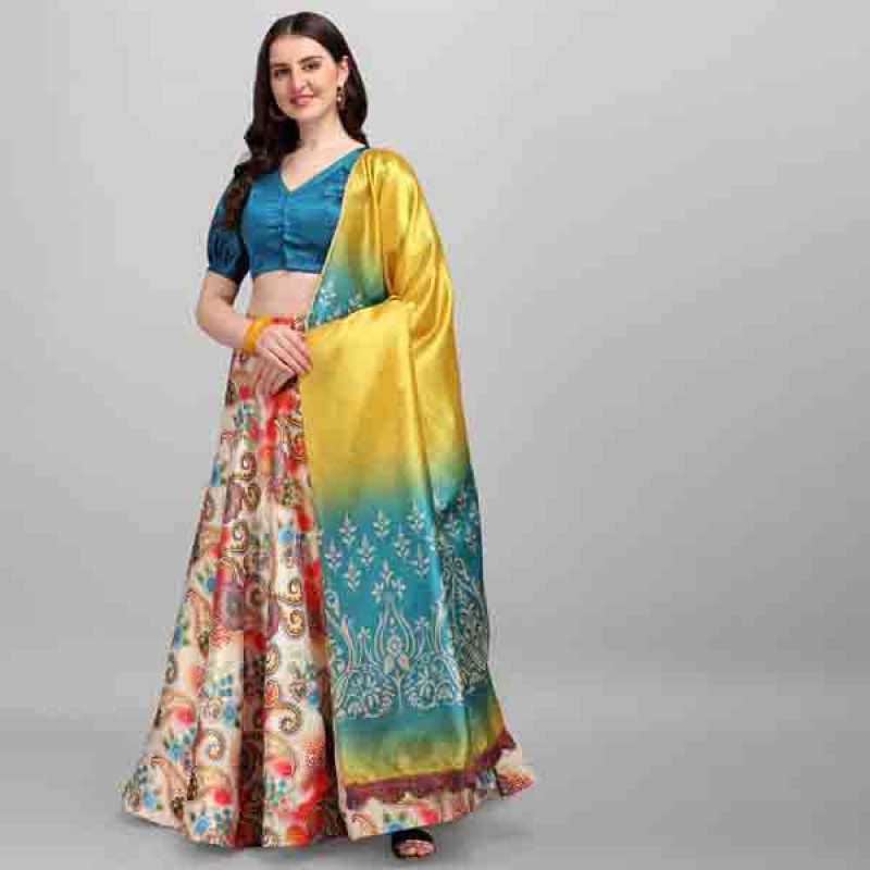 Multi Colored Satin Flared Lehenga