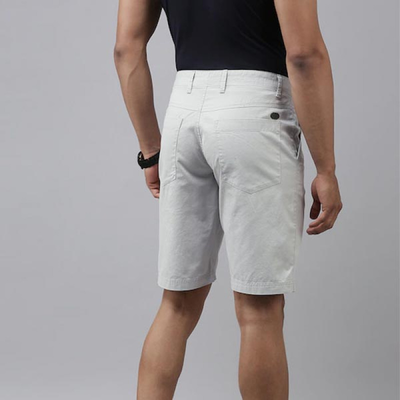 Men Grey Solid Low-Rise Regular Shorts