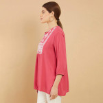 Pink & White Viscose Rayon Embroidered Tunic