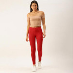 Women Red Solid Leggings