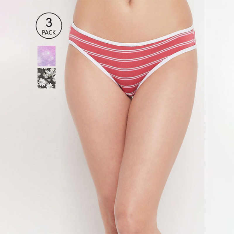 Women Pack Of 3 Printed Cotton Bikini Panty